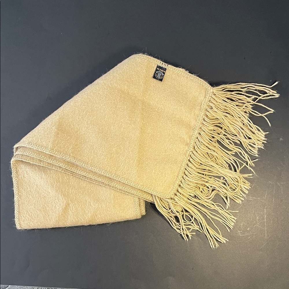 ALPACA CAMARGO PERU Beige/Light Camel Brown Luxurious Cottagecore Fringed Scarf